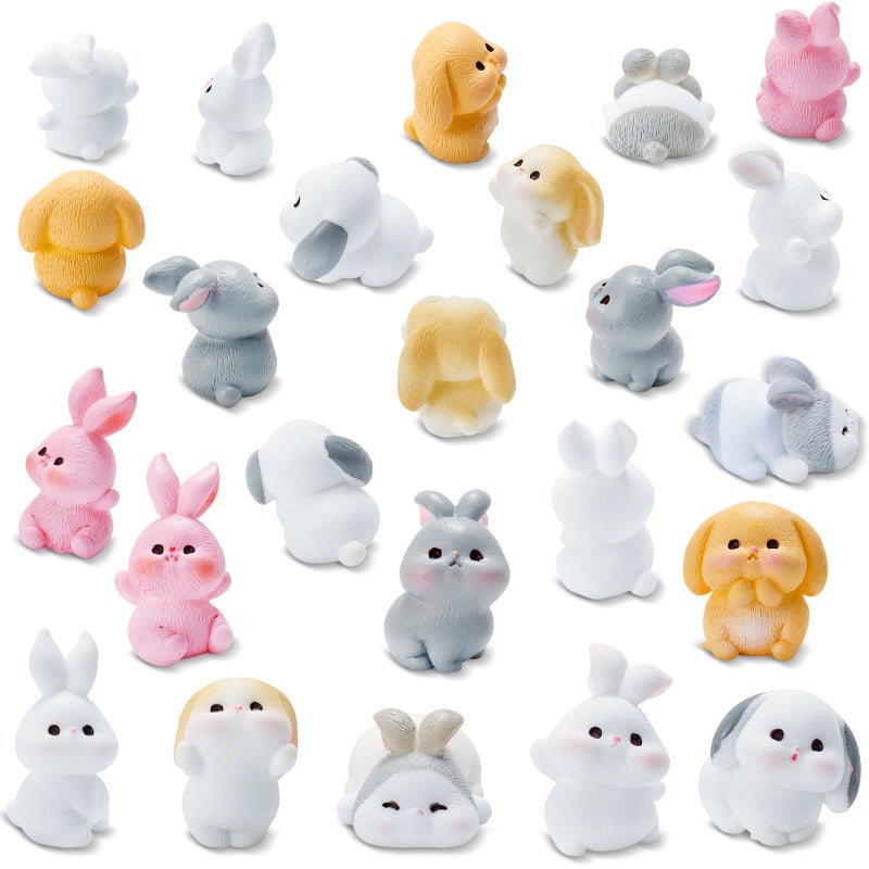 Exasinine 24 Pcs Mini Rabbits Easter Bunny Resin Bunny Figurines Mini Animals Fairy Garden Miniature Moss Landscape Ornaments for Easter Egg Fillers Dollhouse Cake Home D  cor - Image 1